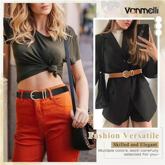 Womens leather belt pack fashion gold buckle waist belt for jeans pants dresses main image 5